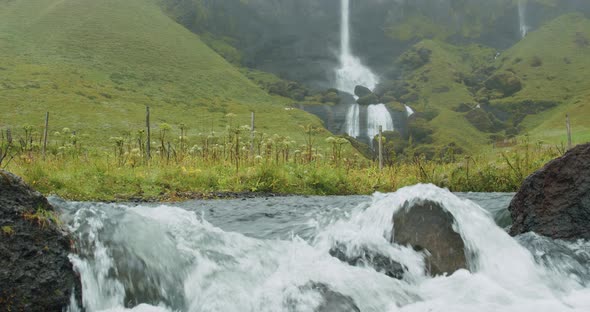 Foss a Sidu Waterfall in Foggy Weather Near Kirkjubaejarklaustur Iceland