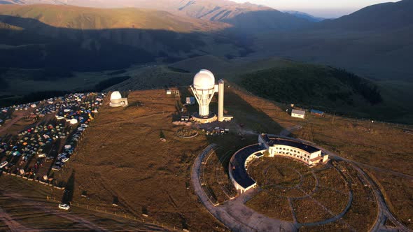 Bright Dawn Over the Observatory in the Mountains