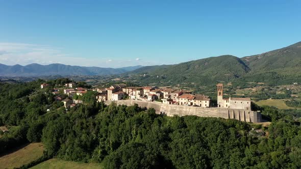 Panoramic landscape overlooking the architecture in mountains. Italy, Europe