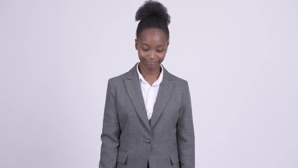 Young Sad African Businesswoman Giving Thumbs Down