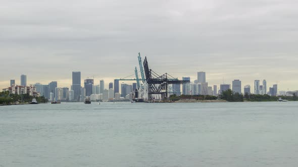 Miami Port and Miami Downtown at Cloudy Day