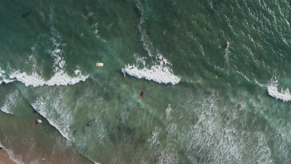 Aerial Drone Shot of a Beach Kiteboarders and Windsurfers (Waddell Beach, Pacific Coast Highway, CA)