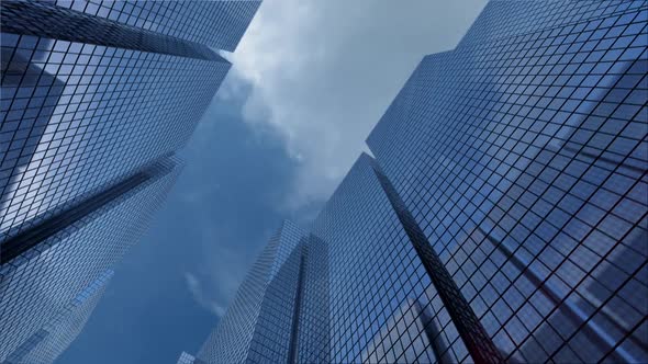 tall buildings with mirrored windows in the business district. animation has a timelapse effect