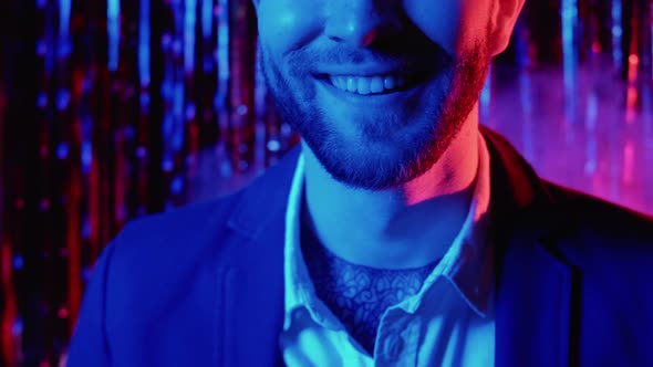 Holiday Smile Color Light Face Party Man in Neon