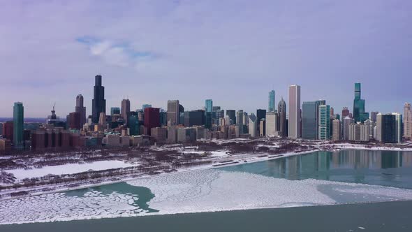 Urban Cityscape of Chicago Lake Michigan on Winter Frosty Day