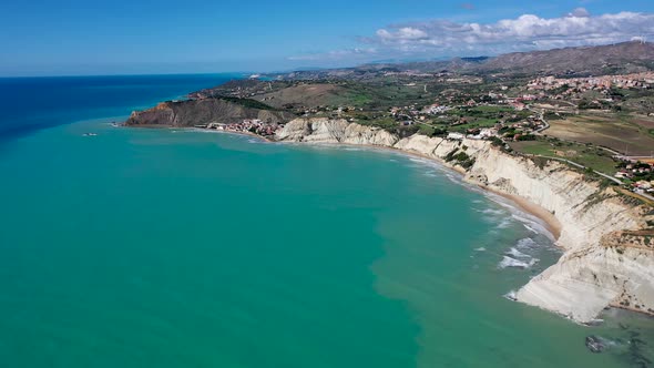 Aerial View of Scala Dei Turchi with a Sunny Day, Island of Sicily Italy