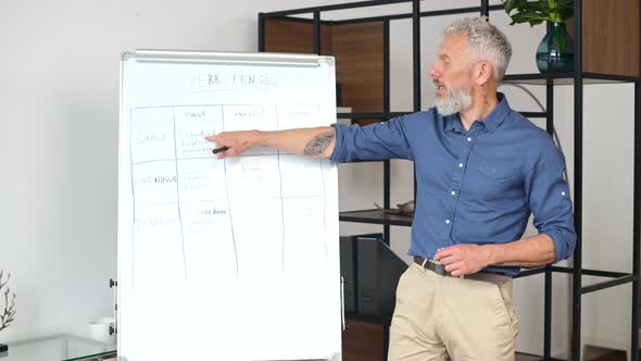 Cheerful Grey Haired Mature Male Tutor Teaching Students Online