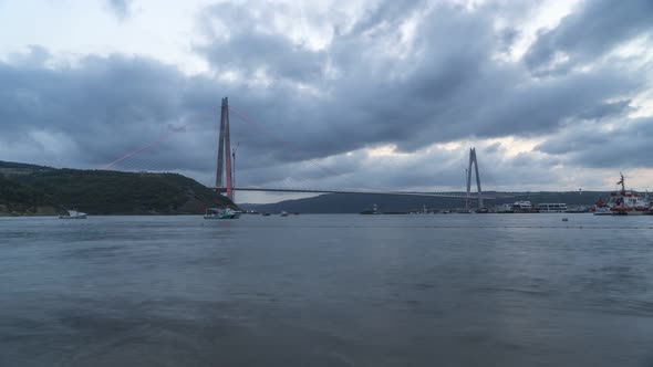 Timelapse video of Yavuz Sultan Selim Bridge on a cloudy day in Istanbul, Turkey Aoz0036