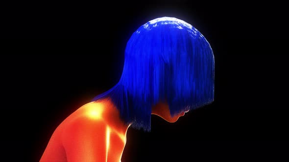 Futuristic Blue Hair Girl Hologram 4k alt