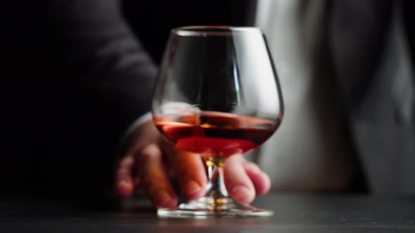 Drinking Brandy or Whiskey Closeup