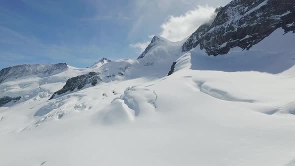 Aerial of Aletsch glacier, Jungfraujoch, Wallis, Switzerland