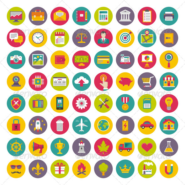 64 Vector Icons in Flat Design Style