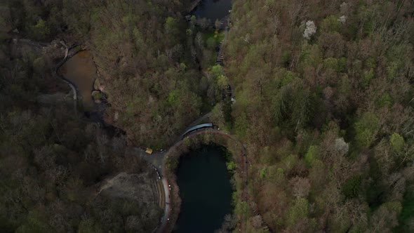 Aerial View Of Bear Lake, Red and Black Lake By The Forest Near Sovata In Romania.