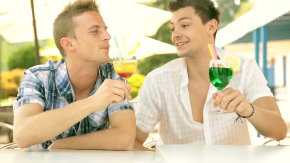 Two Young Friends in Summer Day Toast and Chatter