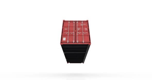 Red Shipping Container Falling on White Floor and Doors Opening