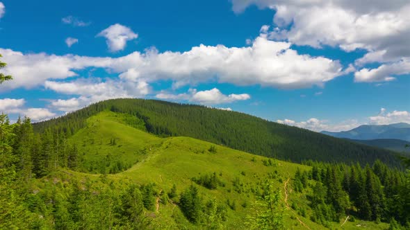 Mountain Landscape with a Fast Clouds and Shadows