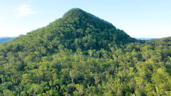 Aerial view of Mt Tunbubudla, Glass House Mountains, Queensland, Australia.