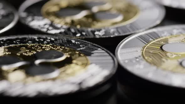 Rotating shot of Bitcoins 