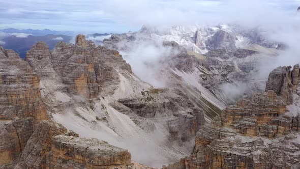 Fly Over Famous Italian Park Tre Cime Di Lavaredo