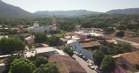 Parroquia de Santa Úrsula. Temple and Catholic church in small magical town of Cosalá, Mexico - aeri