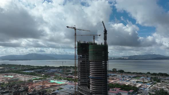 Aerial footage of construction site in shenzhen city, China,Hyper lapse