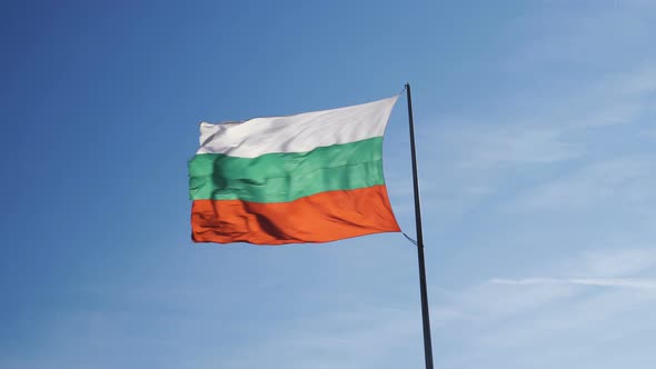 Bulgarian Flag Waving Fast in Strong Wind. Bulgarian Flag Symbol of Patriotism