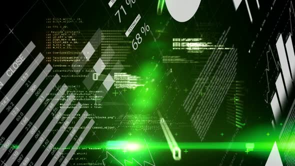 Animation of data processing in green background alt