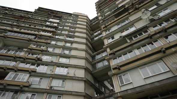 Unusual Balconies on a High Residential Building View From Below