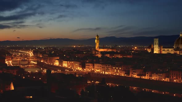 Florence, Italy. Panorama of the Evening City After Sunset. The Florence Cathedral