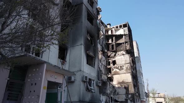 Consequences of the War  Ruined Residential Building in Borodyanka Ukraine