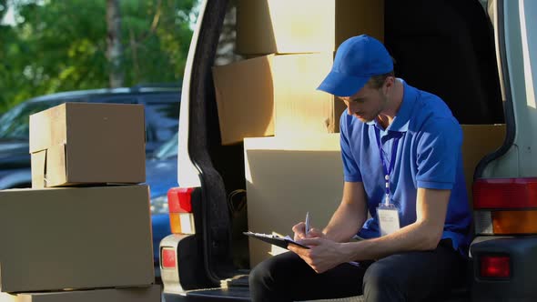 Hardworking Postman Counting Cardboard Boxes, Responsible Student Job, Inventory