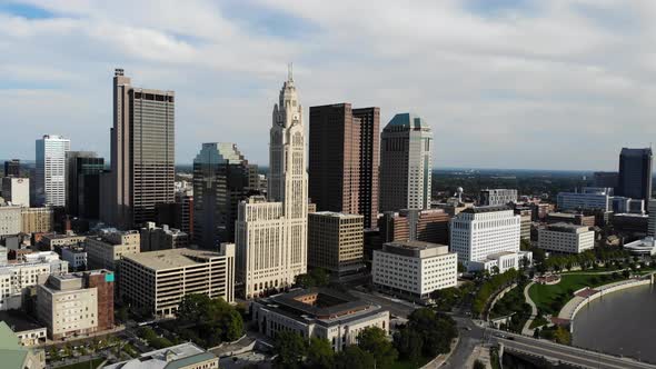 Columbus Ohio Skyline , aerial drone footage of downtown Columbus, Ohio