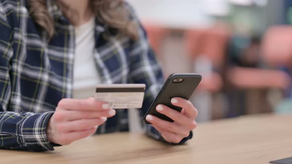 Online Payment on Smartphone By Female Close Up