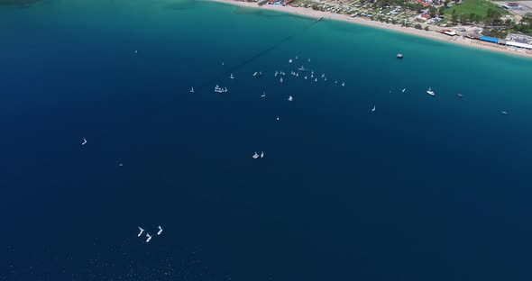 Aerial view of small regata at Adriatic Sea, Krk, Croatia