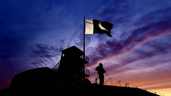 Pakistani Soldier On The Border At Night At The Border