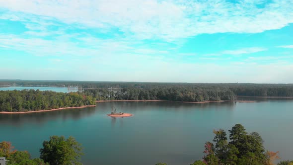 Aerial footage of an island in Lake Murray, SC.