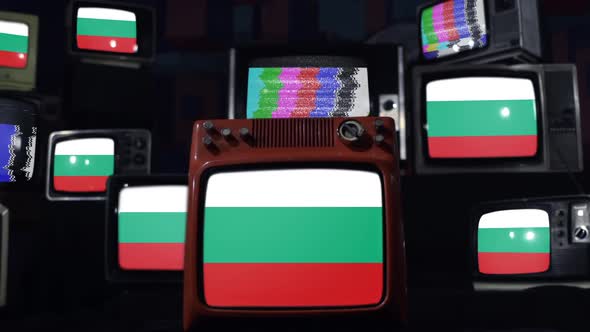 Bulgaria flags and retro Televisions.