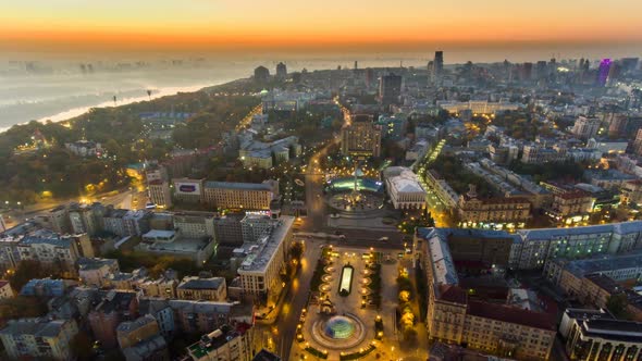 Aerial of Maydan Nezalezhnosti, the Central Square of Kiev