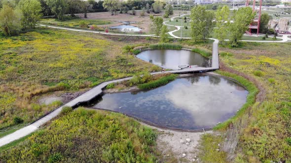 Columbus Ohio Audubon Park - Wetland Pond - aerial drone footage - metro park