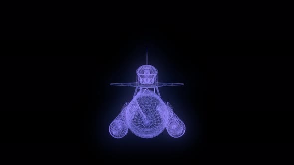 Wireframe Hologram of Shuttle Rotating