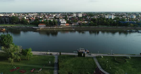 Aerial view of Drava river in Osijek, Croatia.