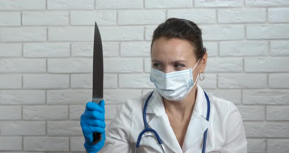 Medical work with knife.