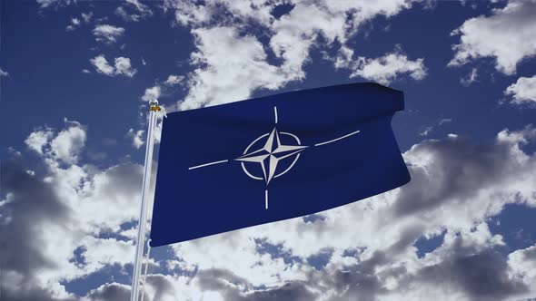 NATO Flag With Sky 4k
