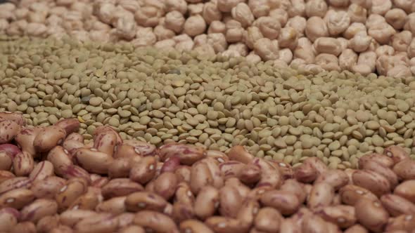 Dry beans, chickpeas, lentils mixed legumes. Mediterranean diet healthy food, vegan or vegetarian nu