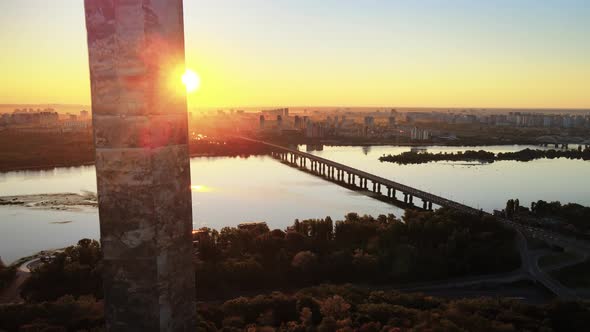 Monument Motherland in the Morning. Kyiv, Ukraine. Aerial View