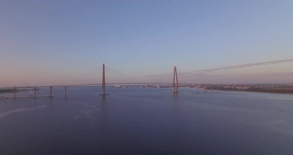 Charleston Ravanel Bridge with downtown aerial