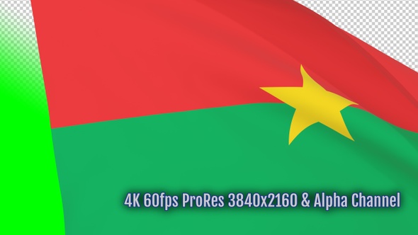 Burkina Faso waving flag transition 4k and 1080 HD footage with alpha channel