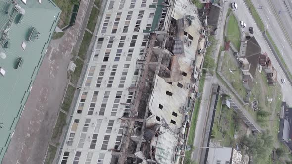 Vertical Video of a Wartorn Building in Ukraine