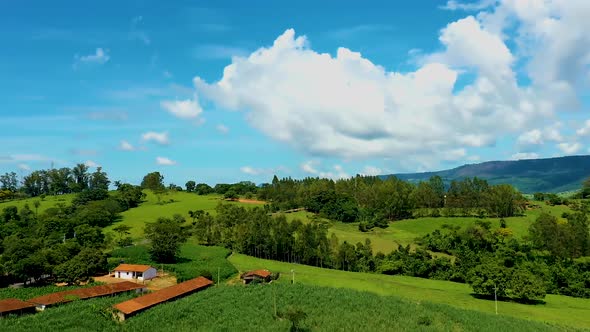 Countryside rural clouds Timelapse. Tropical scenery. Motion at blue sky.