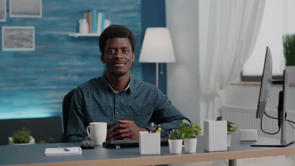 Portrait of Charming Handsome African American Man Smiling to Camera